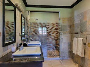 Shower, bidet, towels, soap