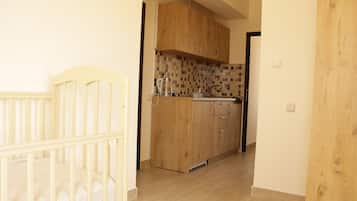 Fridge, stovetop, cookware/dishes/utensils