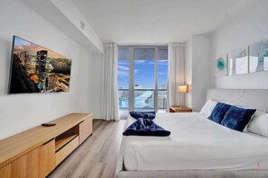 1 bedroom, iron/ironing board, travel crib, bed sheets