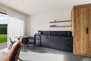 Microwave, coffee/tea maker, high chair