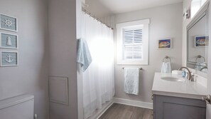 Hair dryer, towels, toilet paper