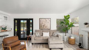 TV, fireplace, foosball