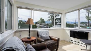 Smart TV, DVD player, books, video library