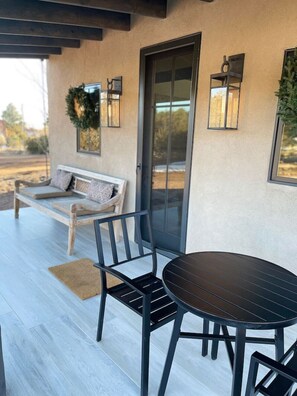 Terrace/patio - NM Farmhouse Sanctuary w/soaking rm 1 acre private (Santa Fe)