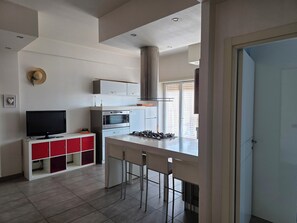 Fridge, oven, stovetop, coffee/tea maker
