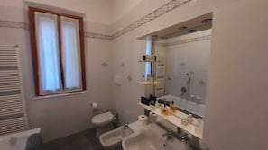 Regadera, secadora de cabello, bidet, toallas