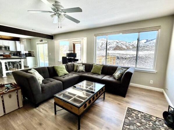 Smart TV, fireplace, computer monitors