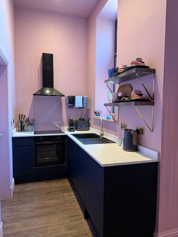 Fridge, microwave, oven