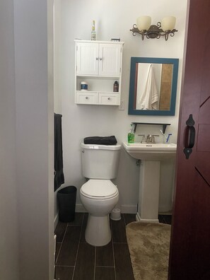 Sèche-cheveux, serviettes fournies, savon, papier toilette