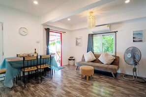 Luxury House, 2 Bedrooms, Beach View | Living area | 32-inch LCD TV with digital channels - Oceanfront Villa at Bang Po Beach (Koh Samui)