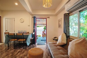 Luxury House, 2 Bedrooms, Beach View | Living area | 32-inch LCD TV with digital channels - Oceanfront Villa at Bang Po Beach (Koh Samui)