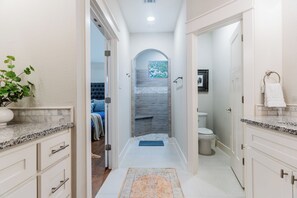 Shower, towels, soap, toilet paper