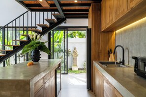 Villa, 1 Bedroom, Private Pool | Private kitchen | Fridge, microwave, stovetop, cookware/dishes/utensils