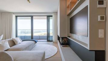 Télévision, cheminée, espaces bureaux