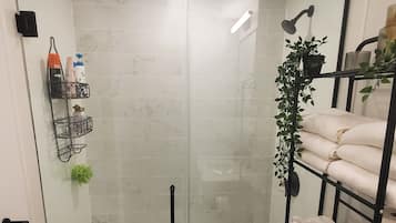 Douche, séchoir à cheveux, bidet, serviettes fournies