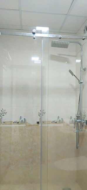 Shower, free toiletries, hair dryer, towels