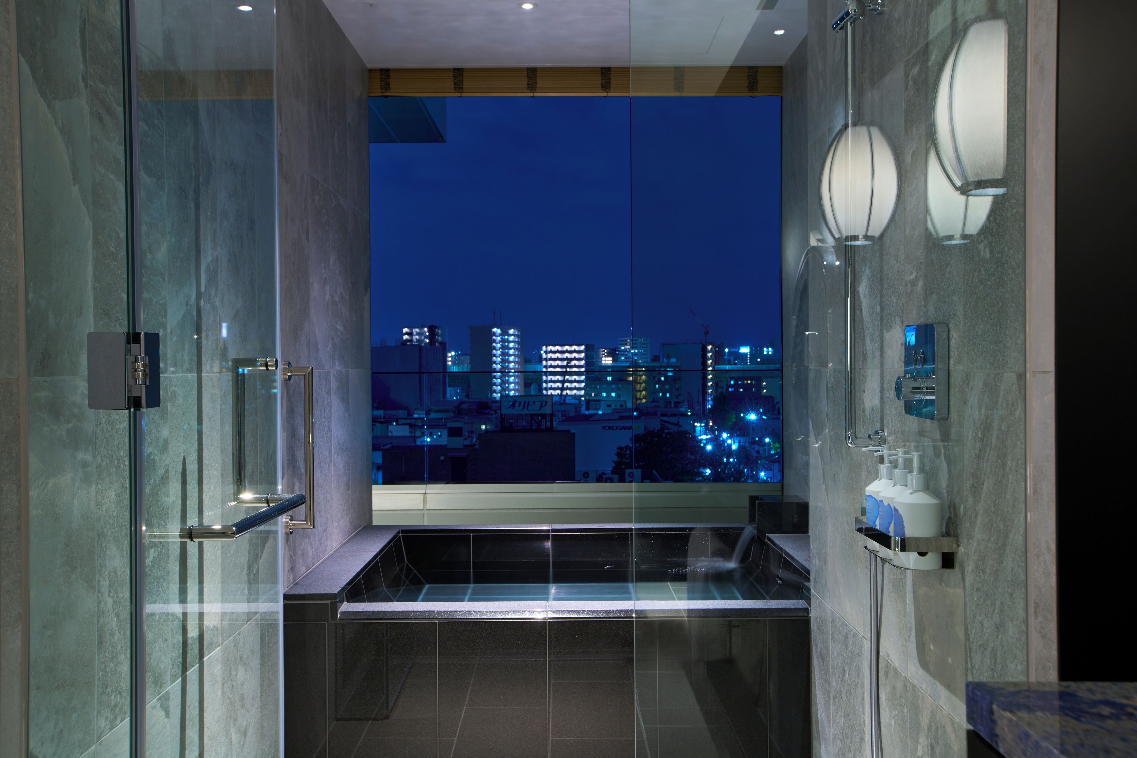 Separate bathtub and shower, rainfall showerhead