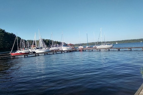 Marina. at the lake with a boat