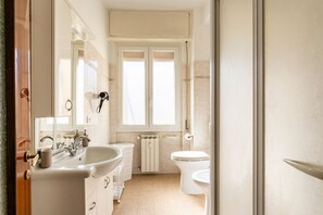 Shower, hair dryer, bidet, towels