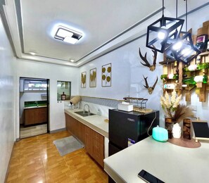 Fridge, microwave, oven, toaster