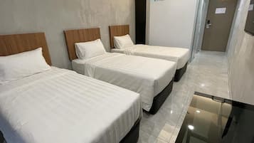 Desk, laptop workspace, free WiFi, bed sheets