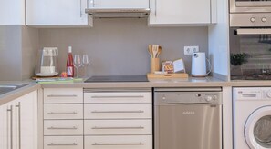 Fridge, microwave, oven, dishwasher