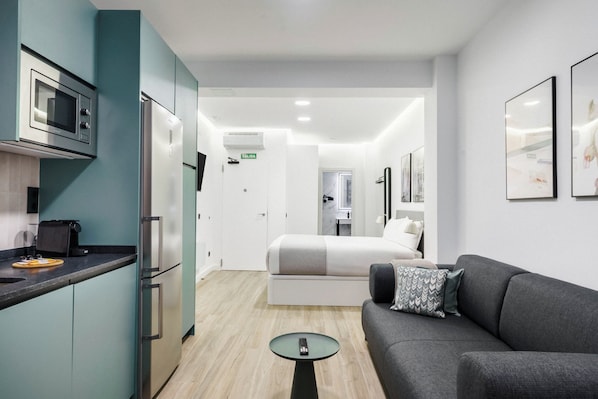 Studio with Sofa Bed | Private kitchen | Fridge, oven, stovetop, dishwasher