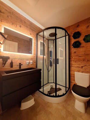 Hair dryer, towels, toilet paper