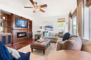 Smart TV, fireplace, table football, offices