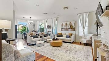 Smart TV, fireplace, foosball, offices