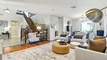 Smart TV, fireplace, foosball, offices