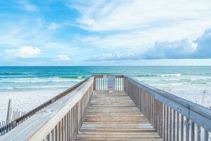 On the beach, sun-loungers, beach towels