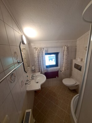 Dusche, Haartrockner, Handtücher, Seife