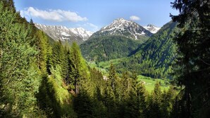 A mountainous landscape with dense forests and a valley. - Apartment 'Tscharfhof' with Mountain View and Private Terrace (San Leonardo in Passiria)