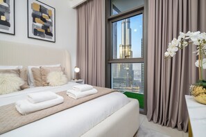 Premium bedding, down duvets, individually decorated