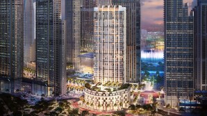 A high-rise building with a modern design, surrounded by other tall buildings. - Delujo Stays – Burj Crown Collection (Dubai)