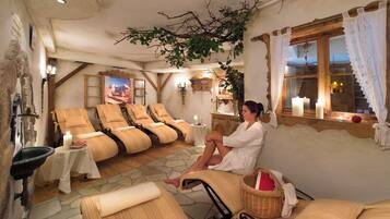 Sauna, steam room, body treatments, hot stone massages, sports massages