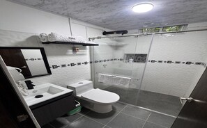Haartrockner, Handtücher, Seife, Toilettenpapier