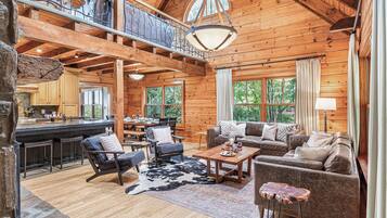 Smart TV, fireplace, video games, music library