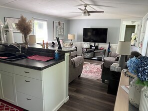 Smart TV, DVD player, video library, stereo