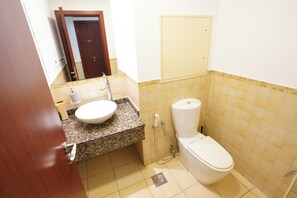 Shower, jetted bath, hair dryer, bidet