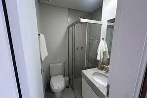 Hair dryer, soap, shampoo, toilet paper