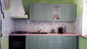 Fridge, stovetop, toaster, cookware/dishes/utensils