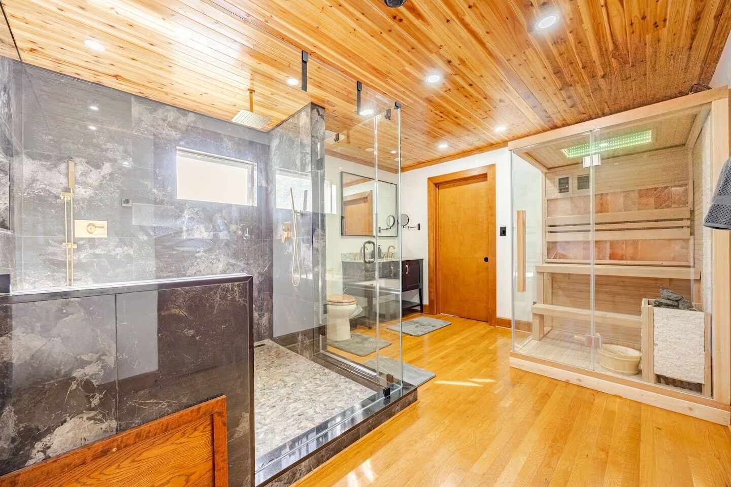 Shower, jetted tub, hair dryer, bidet