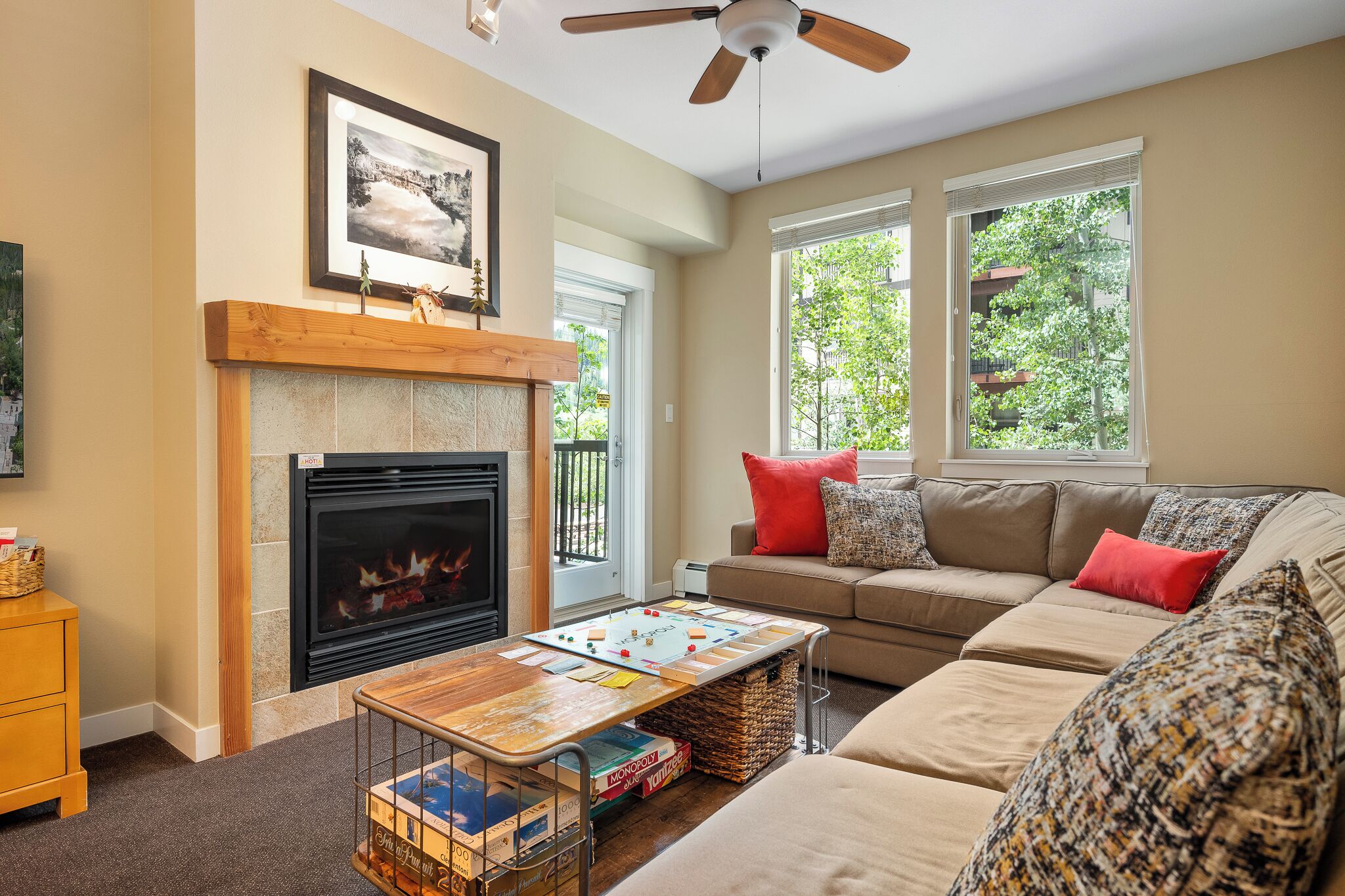 Smart TV, fireplace, video games