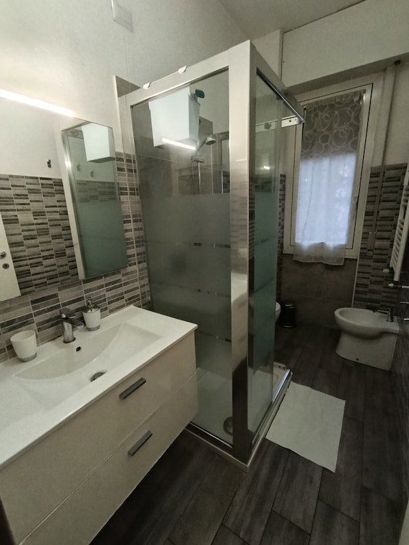 Dusche, Haartrockner, Bidet, Handtücher