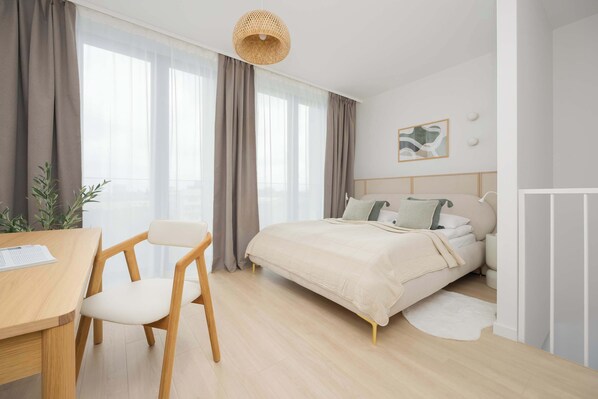 1 bedroom, desk, iron/ironing board, travel cot