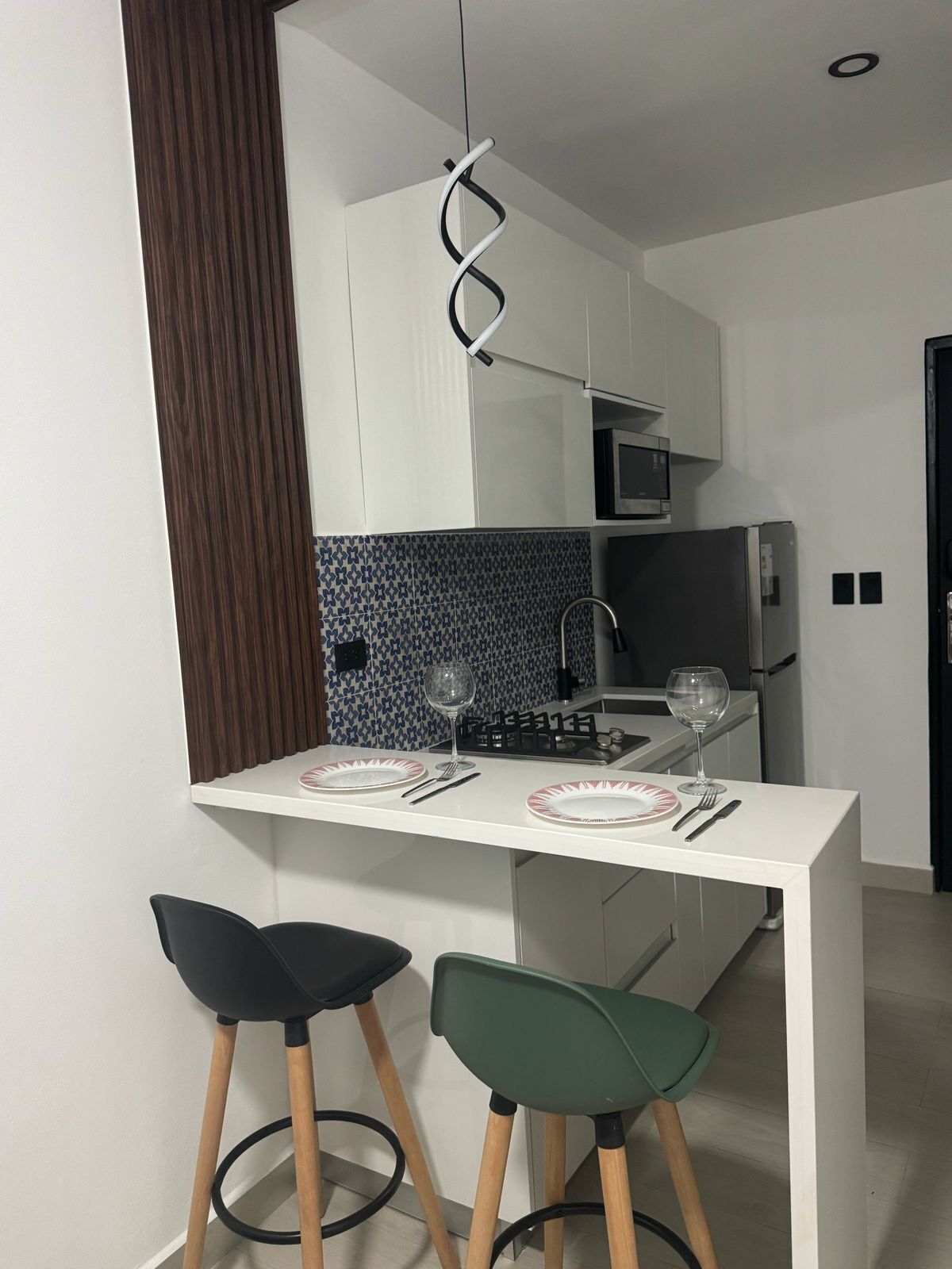 Fridge, microwave, coffee/tea maker, blender