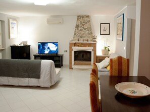TV, fireplace