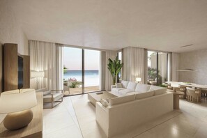 Suite, 1 soverom, privat basseng | Oppholdsrom | En 55-tommers LED-TV med Parabol-TV